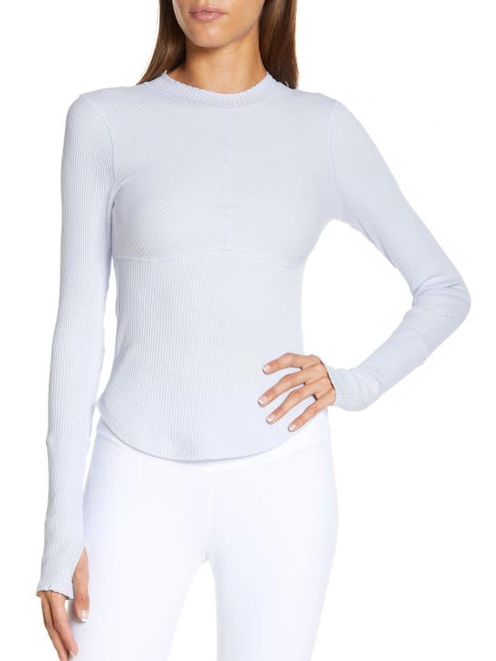 FP Movement Laura long sleeve tee halogen blue mock neck pastel ribbed knit